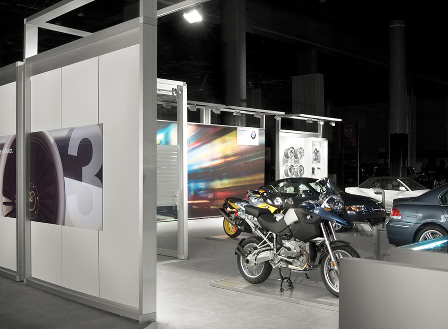 Simple backgrounds provide the energy and format to display the stars of the show, BMW's vehicles.