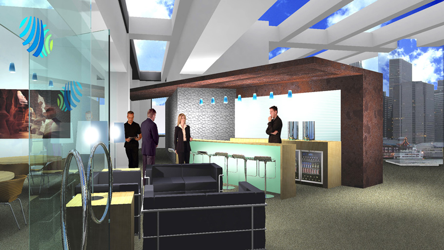 A coffee and juice bar provides a relaxed setting for session breaks.