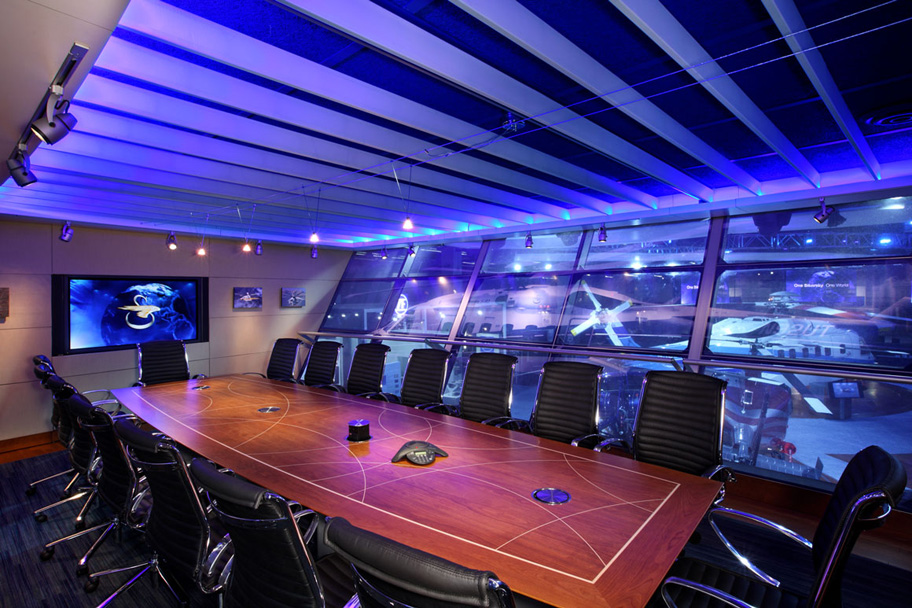 Custom cabinetry and fabrication throughout provide Sikorsky's customers state-of-the-art meeting room technology and comfort.